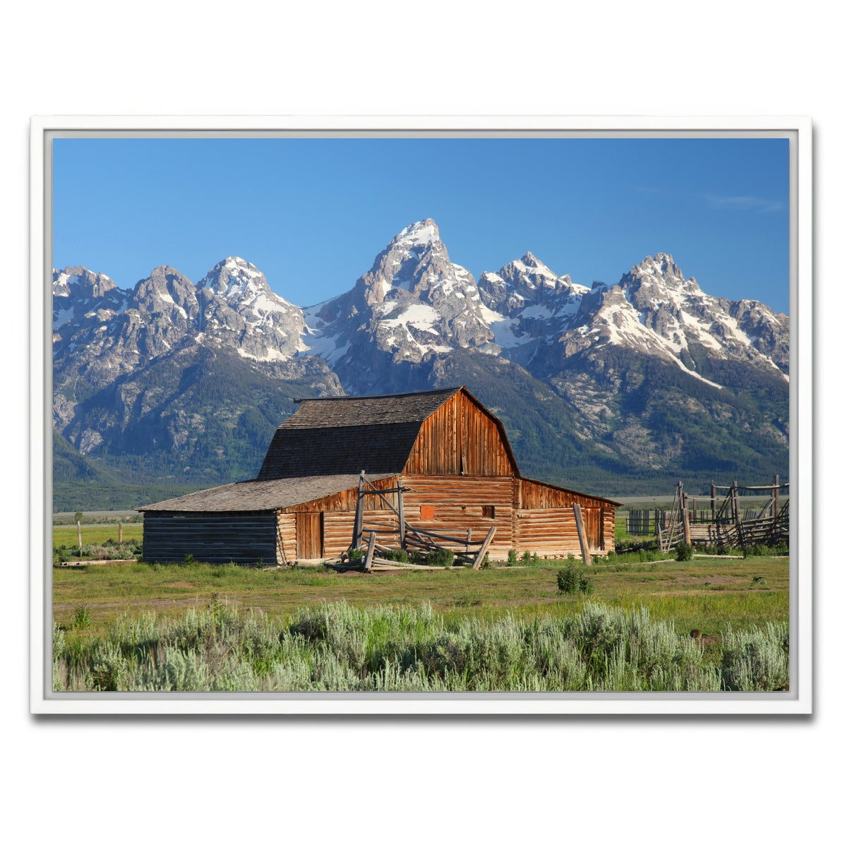 AUTO-MOCKUP WHITE | Grand Tetons and old barn | 1 Piece | White Framed Canvas | group=4x3