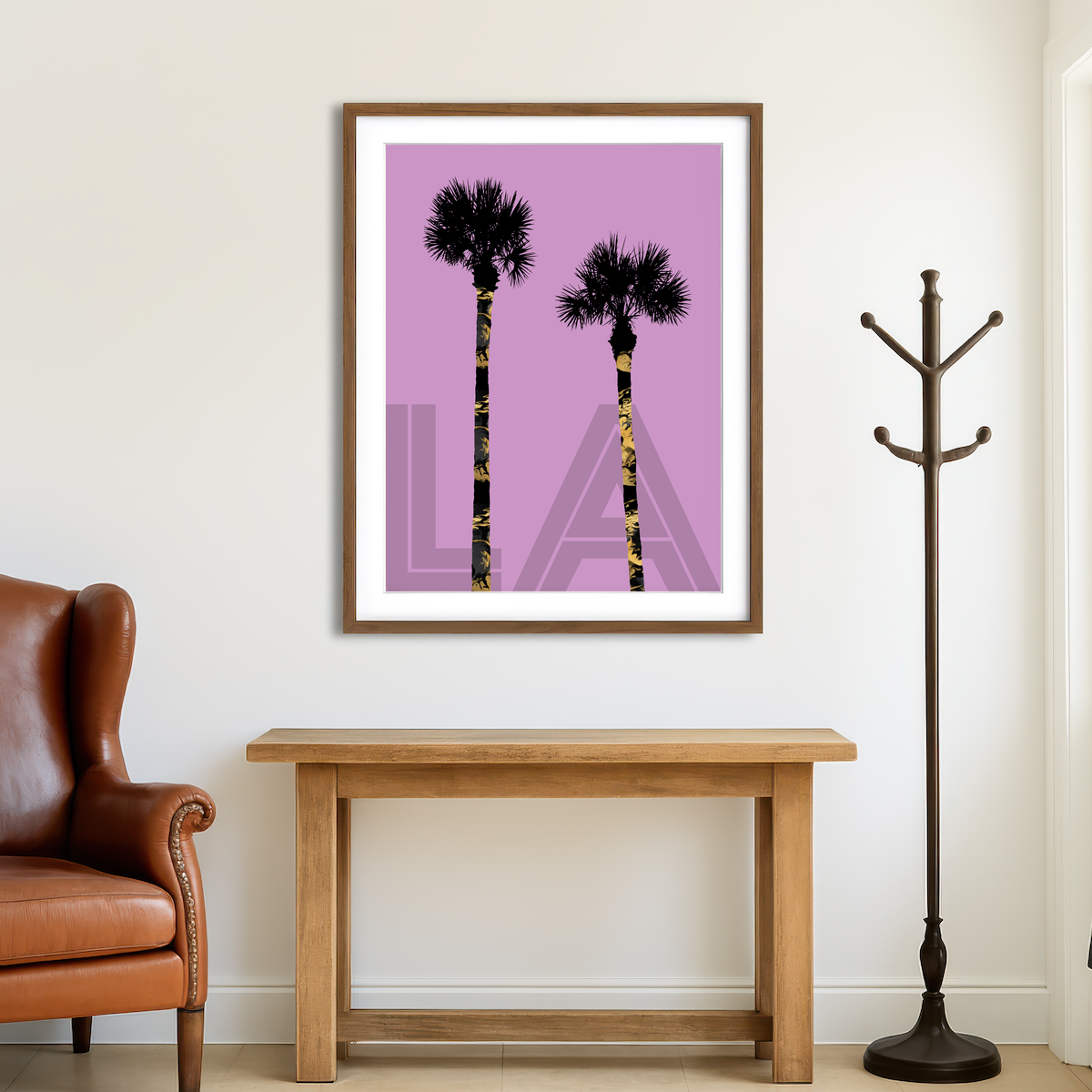 AUTO-MOCKUP ROOM | Graphic Art PALM TREES LA Pink Wall Art