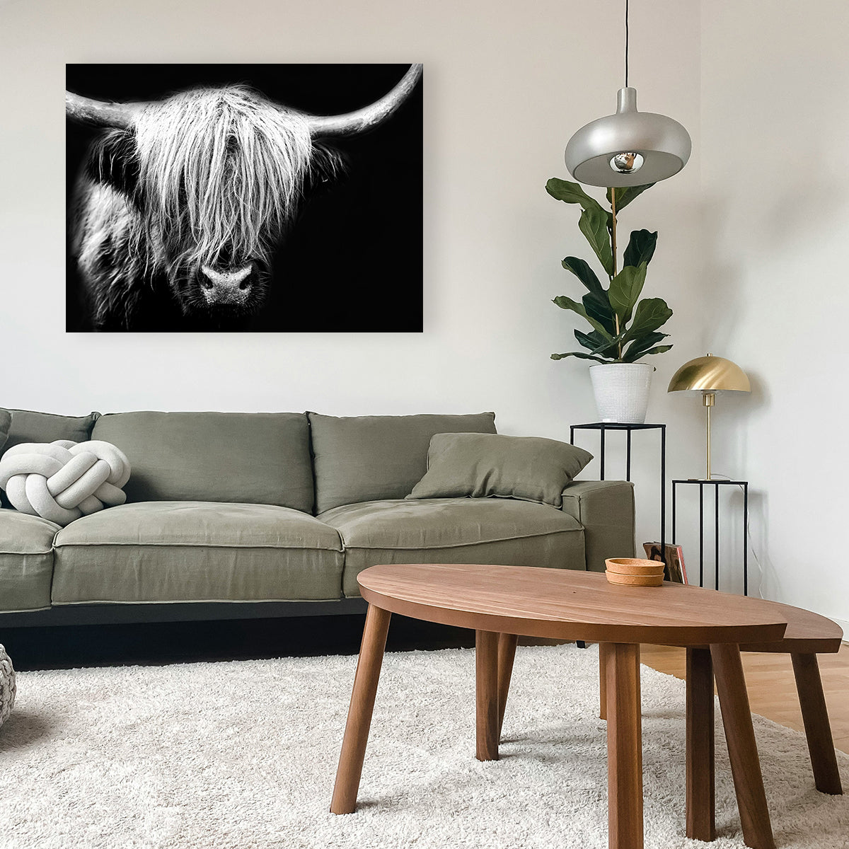 Grayscale Highland Cow Wall Art