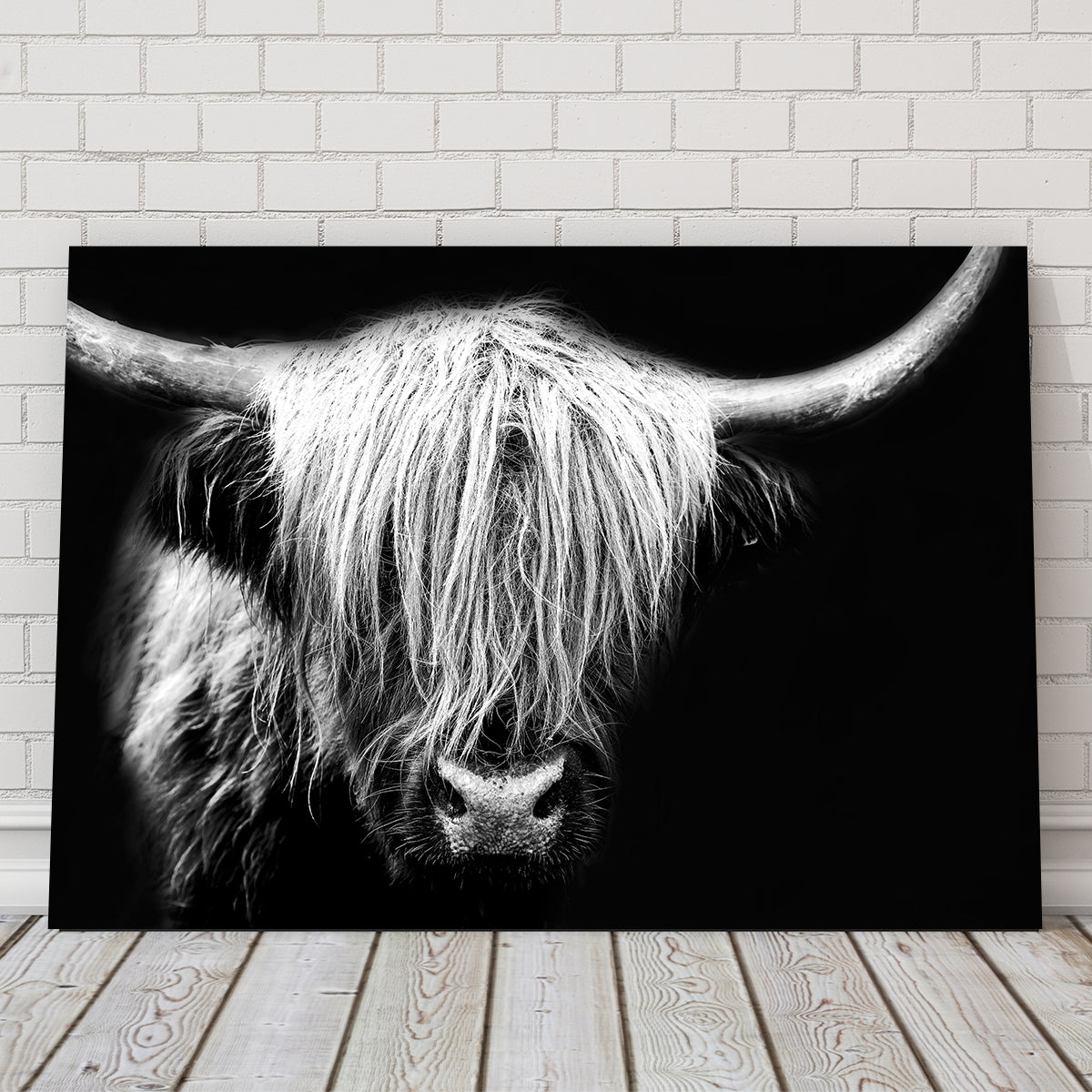 Grayscale Highland Cow Wall Art