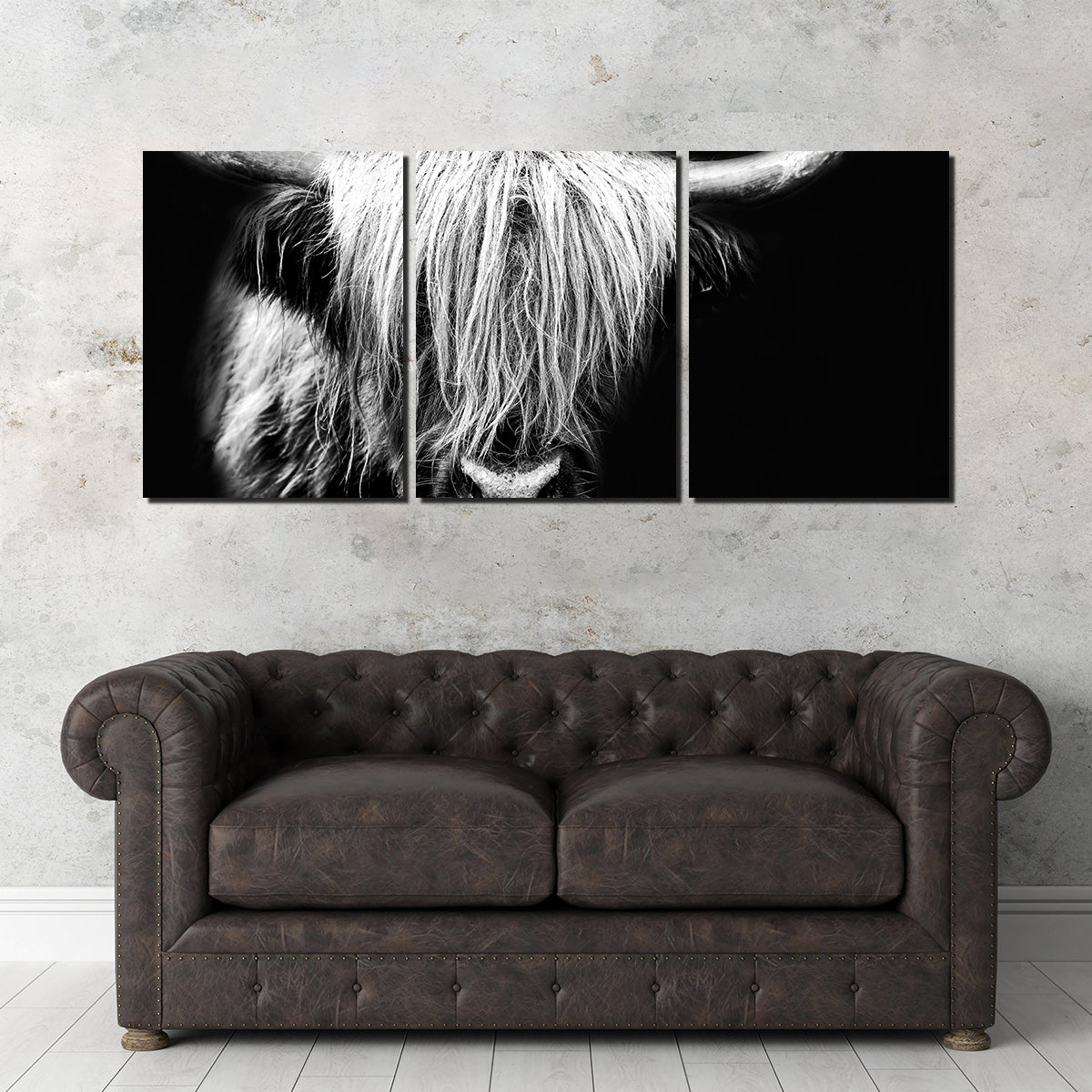 Grayscale Highland Cow Wall Art