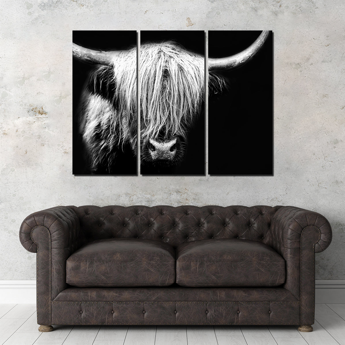 Grayscale Highland Cow Wall Art