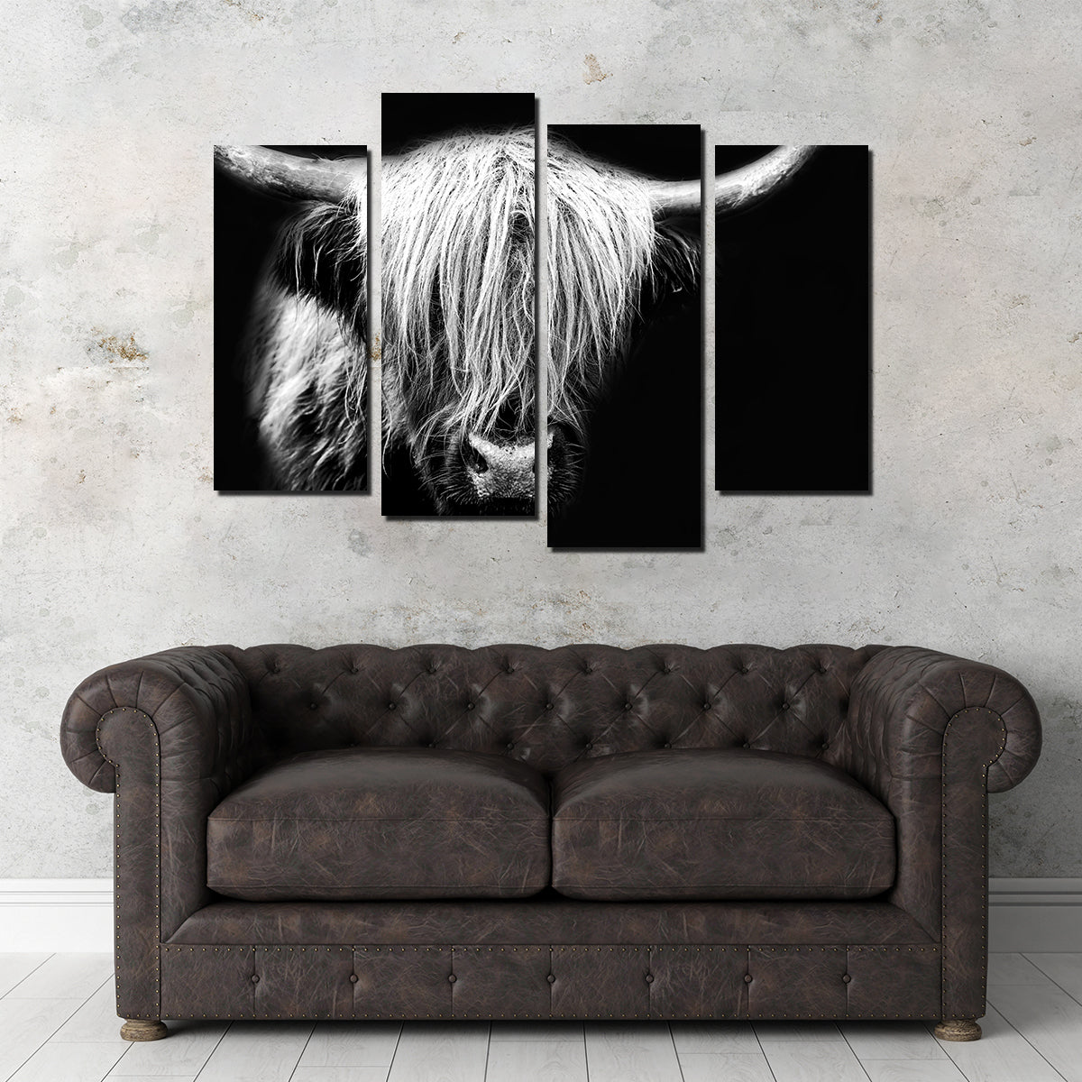 Grayscale Highland Cow Wall Art