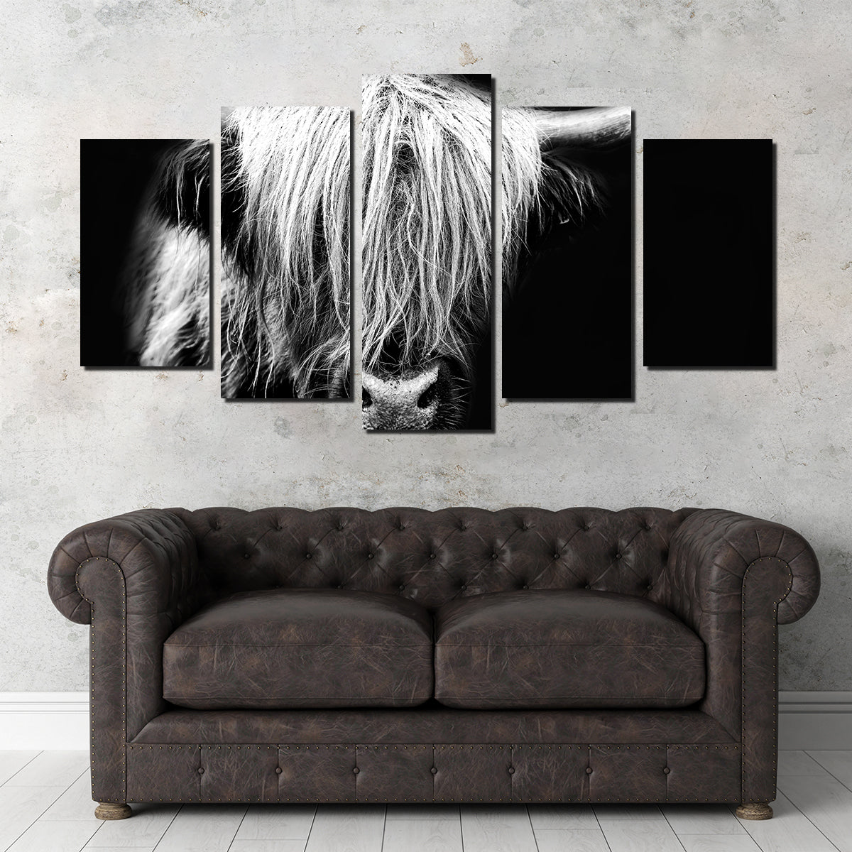 Grayscale Highland Cow Wall Art