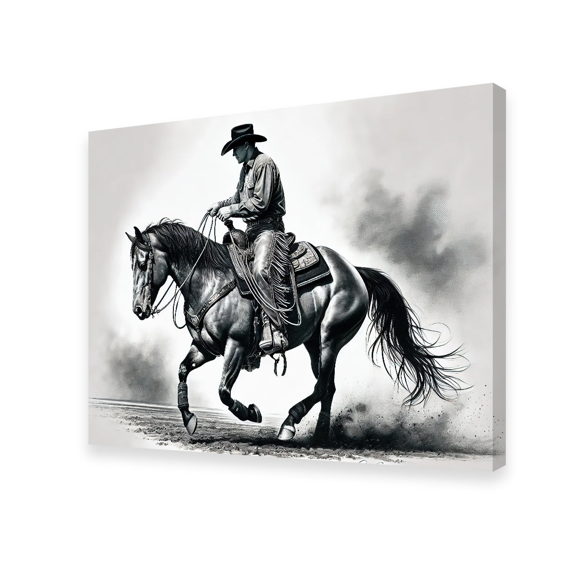 Grayscale Horse and Cowboy Wall Art