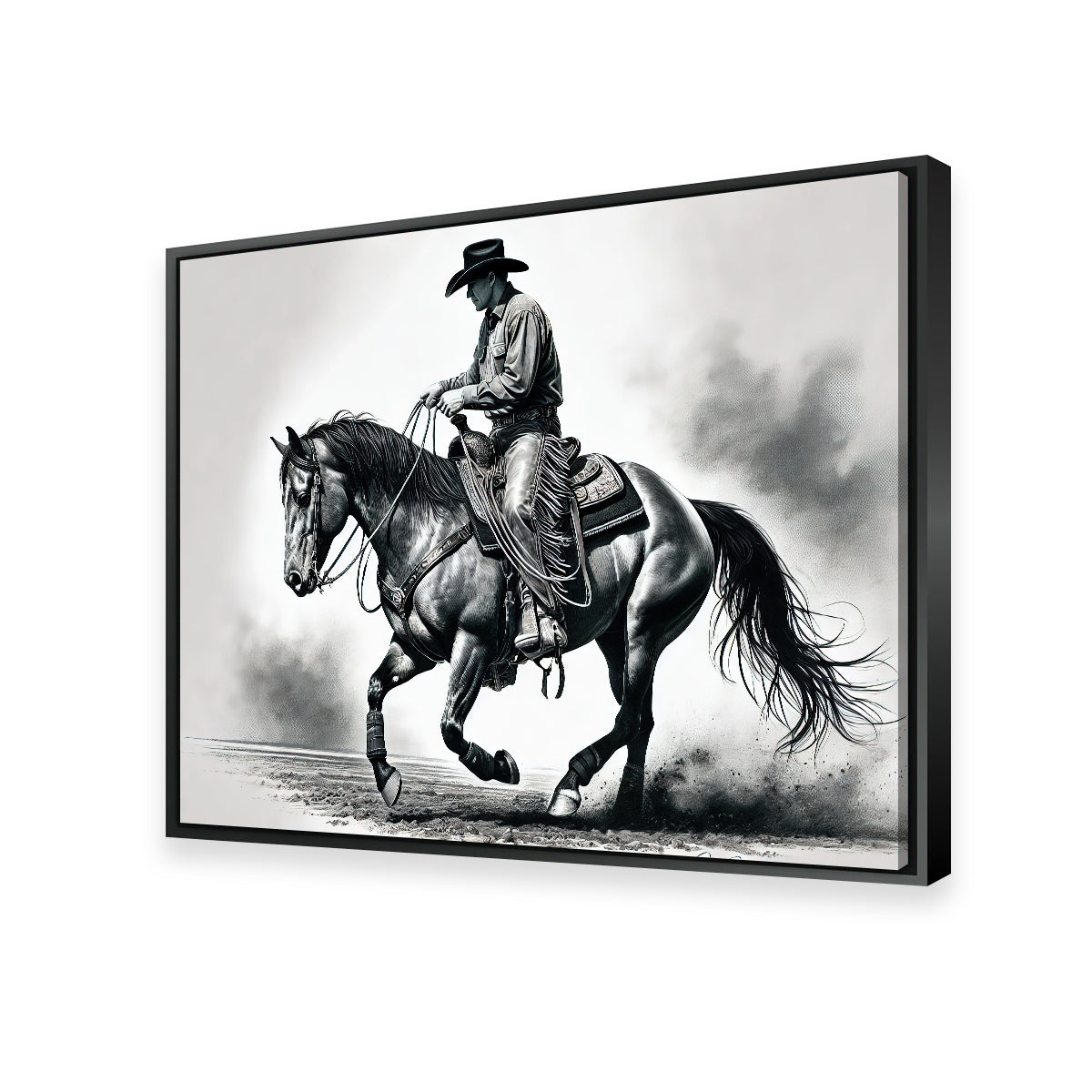 Grayscale Horse and Cowboy Wall Art