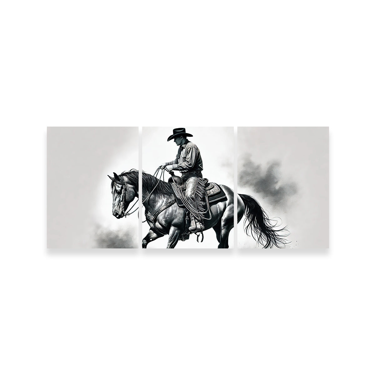 Grayscale Horse and Cowboy Wall Art