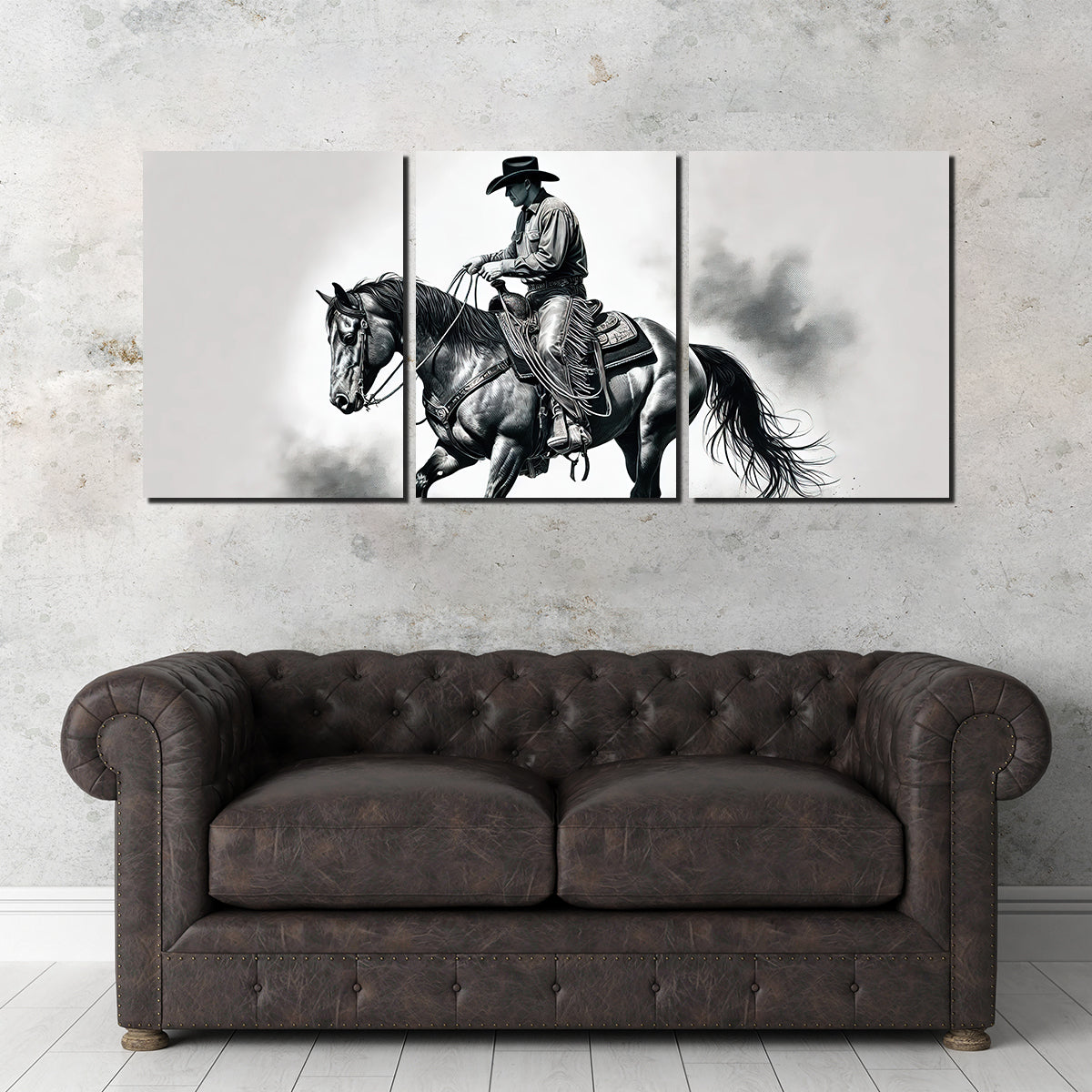 Grayscale Horse and Cowboy Wall Art