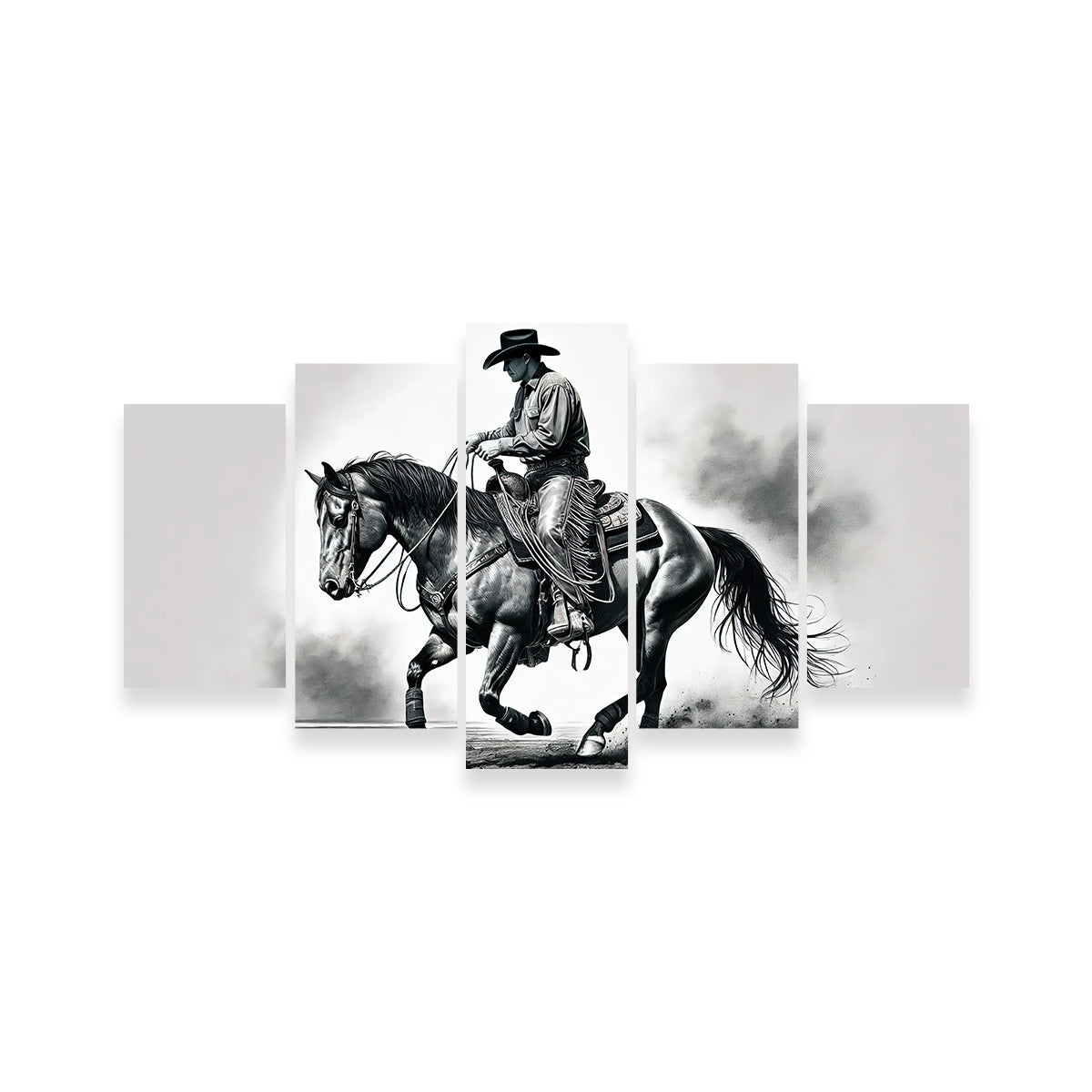 Grayscale Horse and Cowboy Wall Art