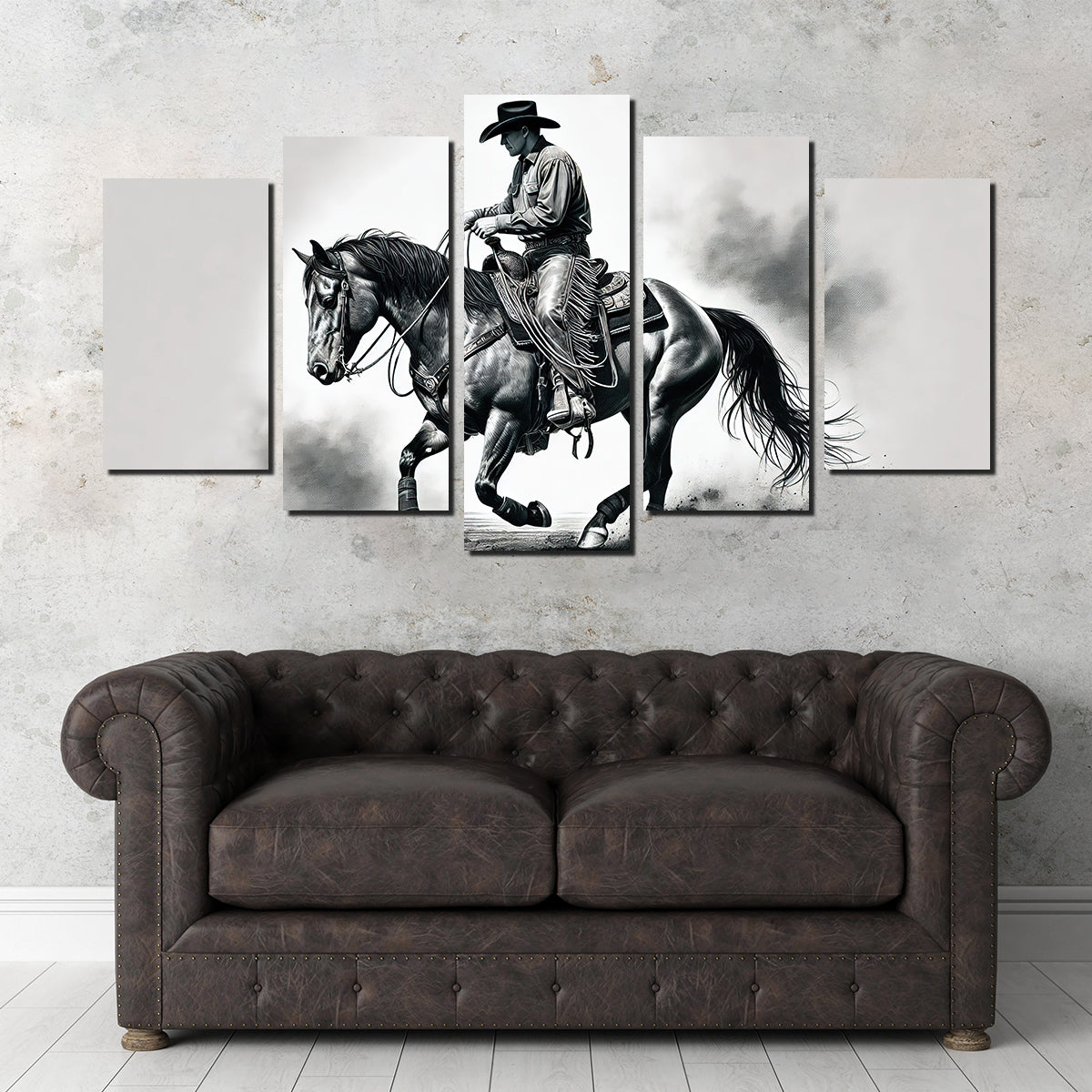 Grayscale Horse and Cowboy Wall Art