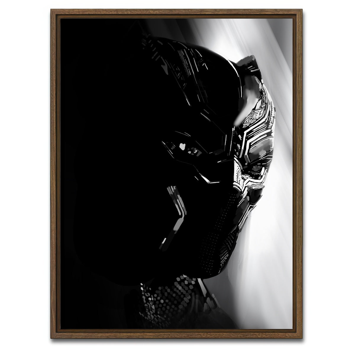 AUTO-MOCKUP WHITE | Grayscale Black Panther | 1 Piece | Walnut Framed Canvas | group=3x4