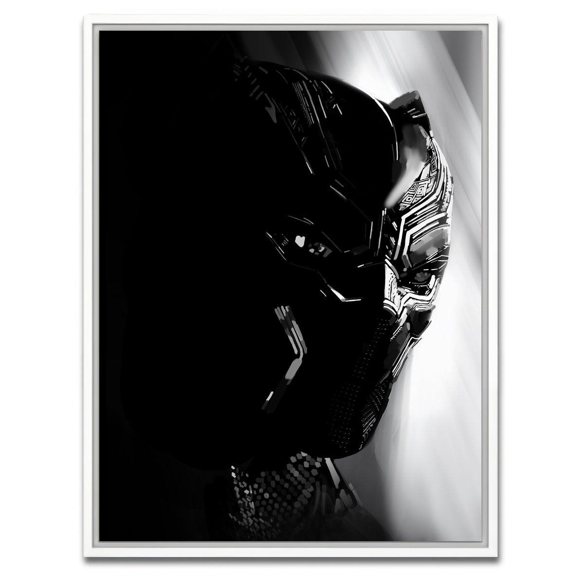 AUTO-MOCKUP WHITE | Grayscale Black Panther | 1 Piece | White Framed Canvas | group=3x4