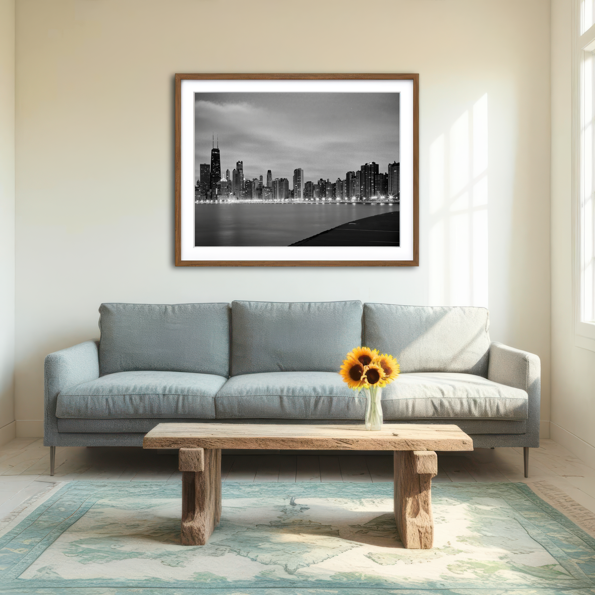 AUTO-MOCKUP ROOM | Grayscale Chicago Skyline Wall Art