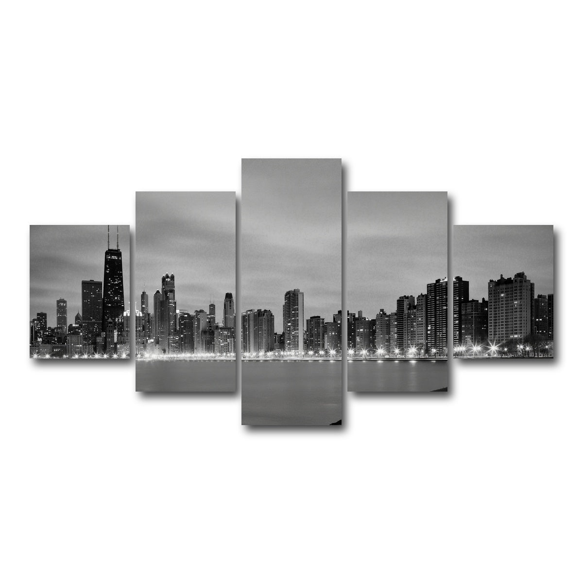 AUTO-MOCKUP WHITE | Grayscale Chicago Skyline | 5 Piece | Gallery Wrap Canvas | group=5_short