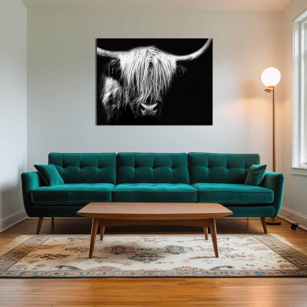 AUTO-MOCKUP ROOM | Grayscale Highland Cow