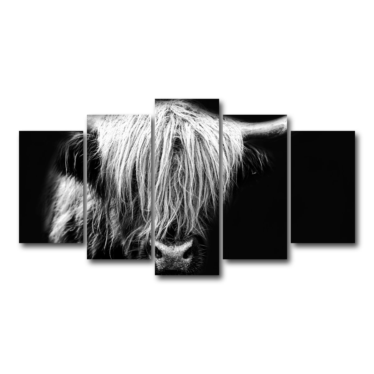 AUTO-MOCKUP WHITE | Grayscale Highland Cow | 5 Piece | Gallery Wrap Canvas | group=5_normal