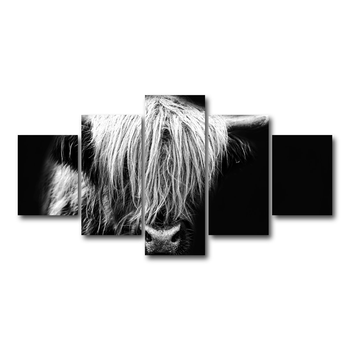 AUTO-MOCKUP WHITE | Grayscale Highland Cow | 5 Piece | Gallery Wrap Canvas | group=5_short