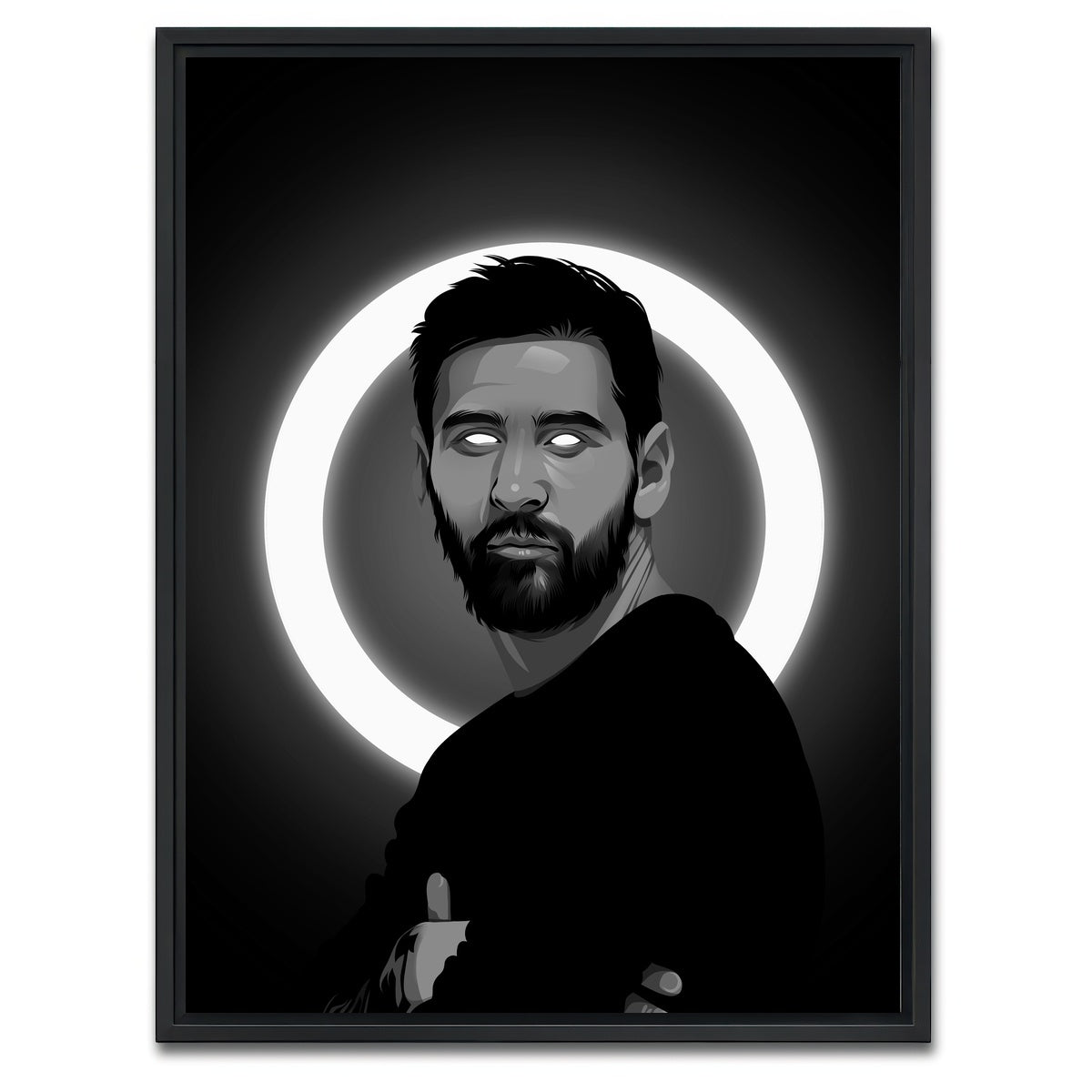 AUTO-MOCKUP WHITE | Grayscale Lionel Messi | 1 Piece | Black Framed Canvas | group=3x4