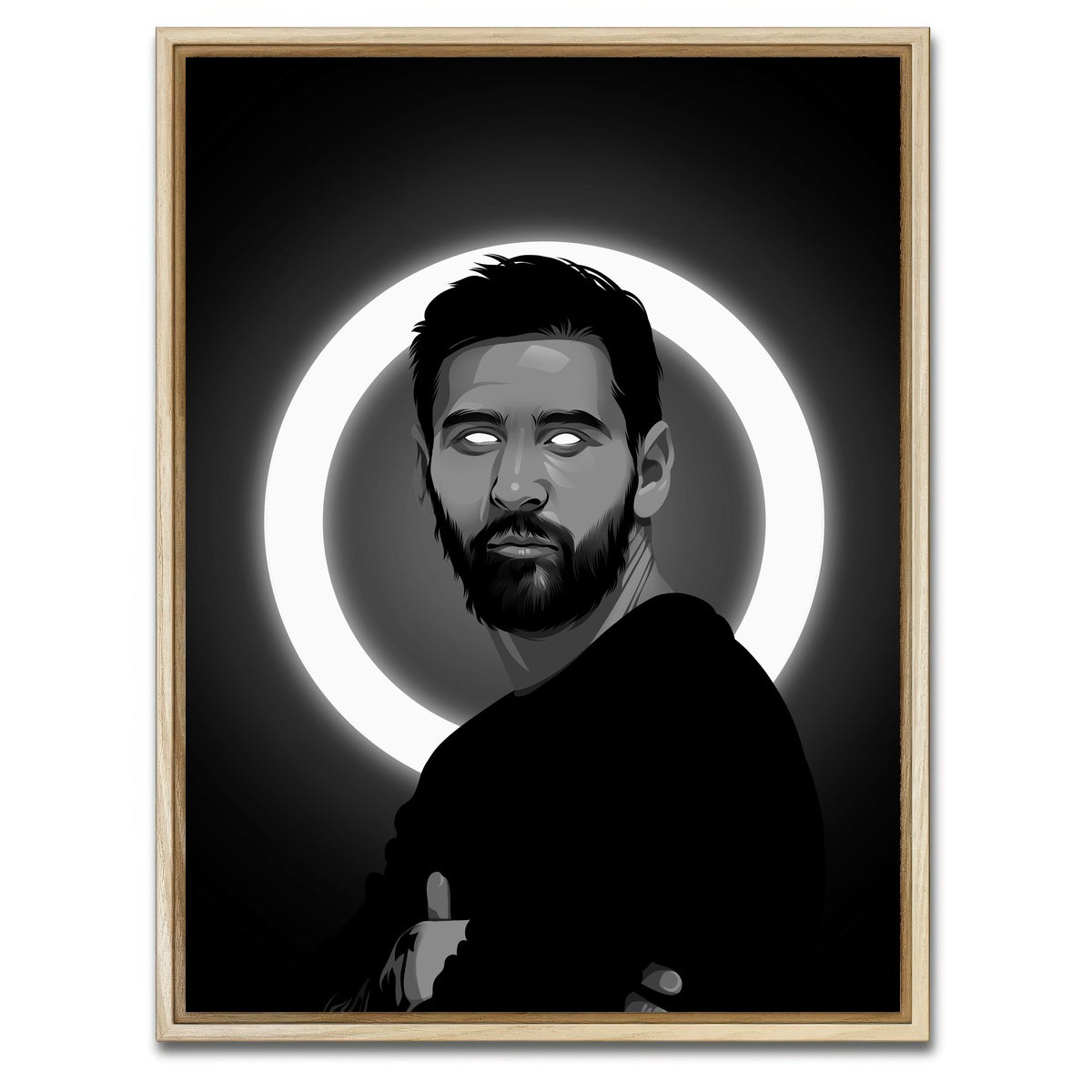 AUTO-MOCKUP WHITE | Grayscale Lionel Messi | 1 Piece | Natural Framed Canvas | group=3x4