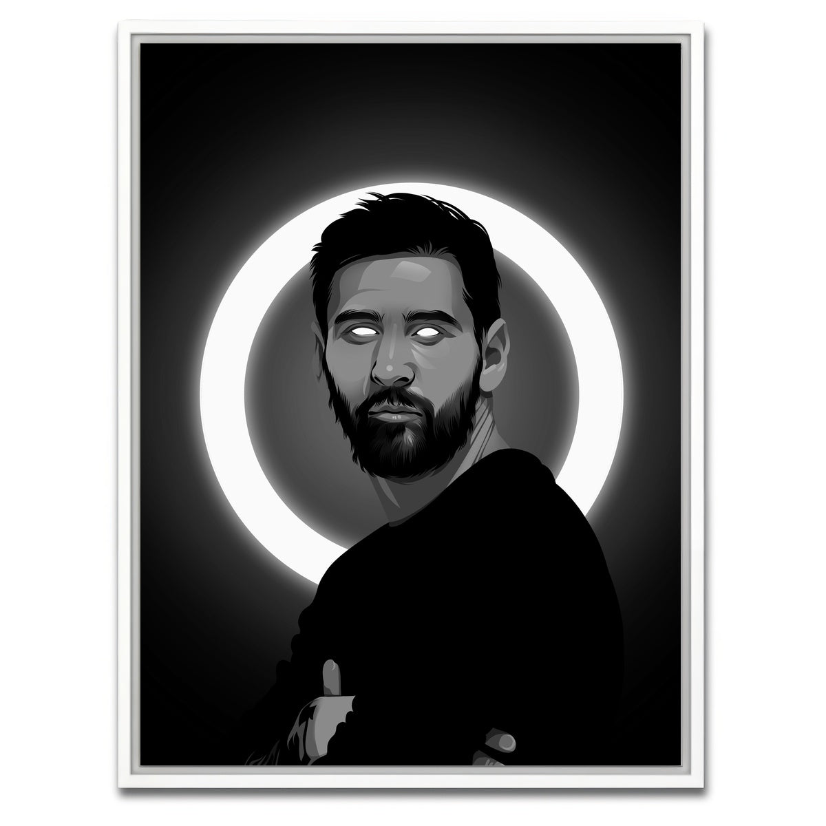 AUTO-MOCKUP WHITE | Grayscale Lionel Messi | 1 Piece | White Framed Canvas | group=3x4