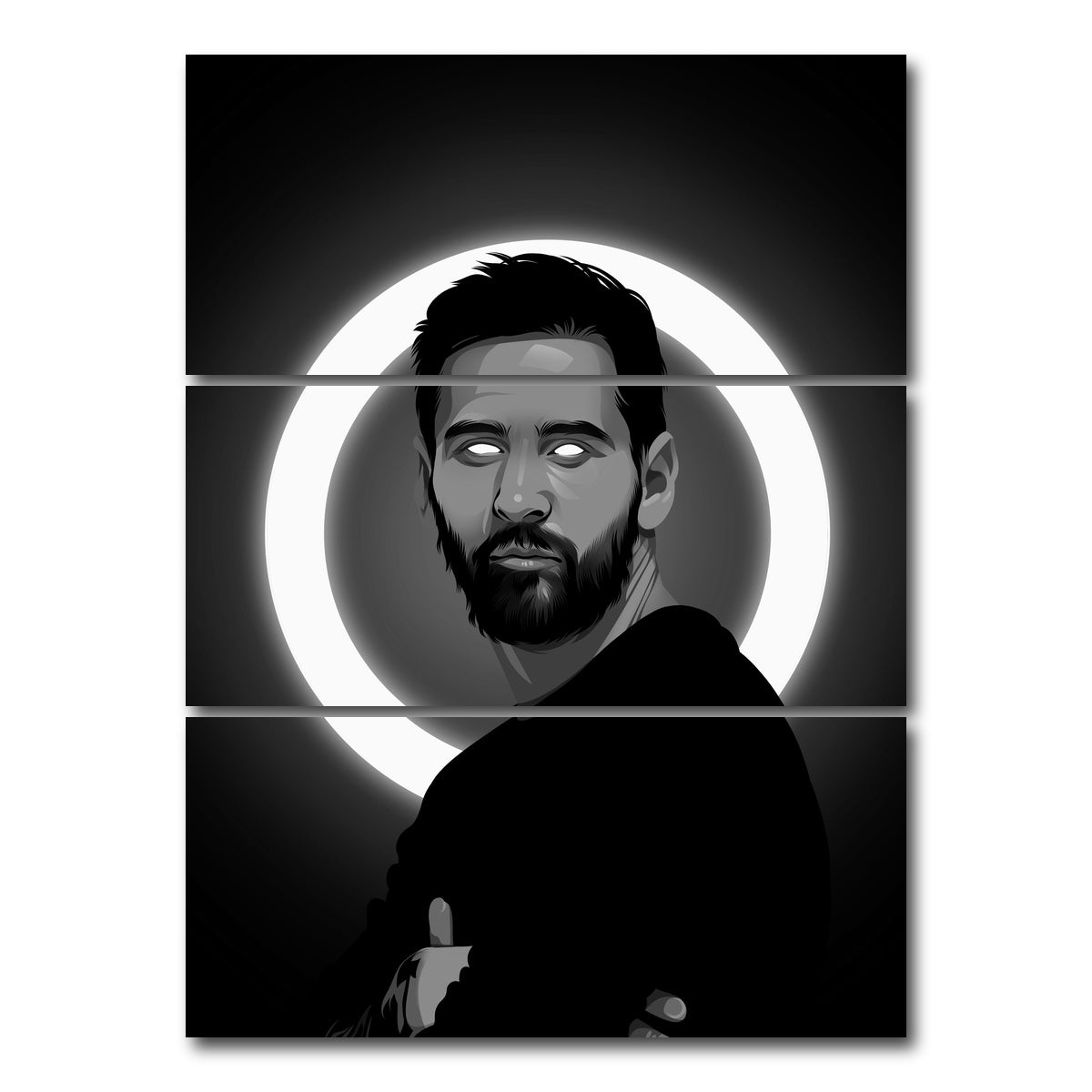 AUTO-MOCKUP WHITE | Grayscale Lionel Messi | 3 Piece | Gallery Wrap Canvas | group=8x18_stacked