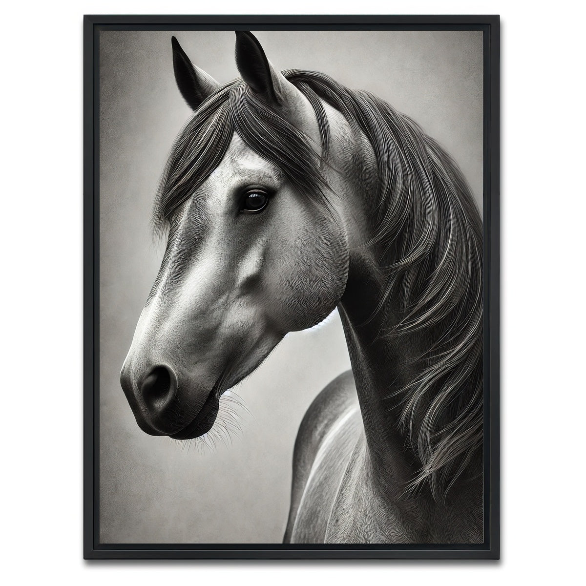 AUTO-MOCKUP WHITE | Grayscale Quarter Horse | 1 Piece | Black Framed Canvas | group=3x4