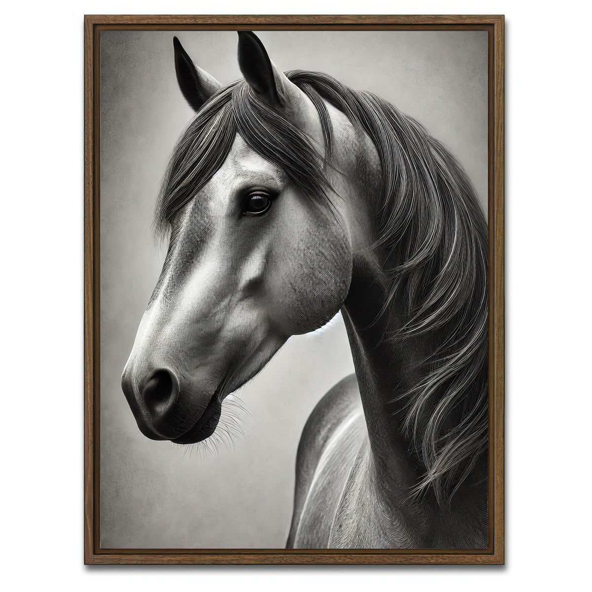 AUTO-MOCKUP WHITE | Grayscale Quarter Horse | 1 Piece | Walnut Framed Canvas | group=3x4