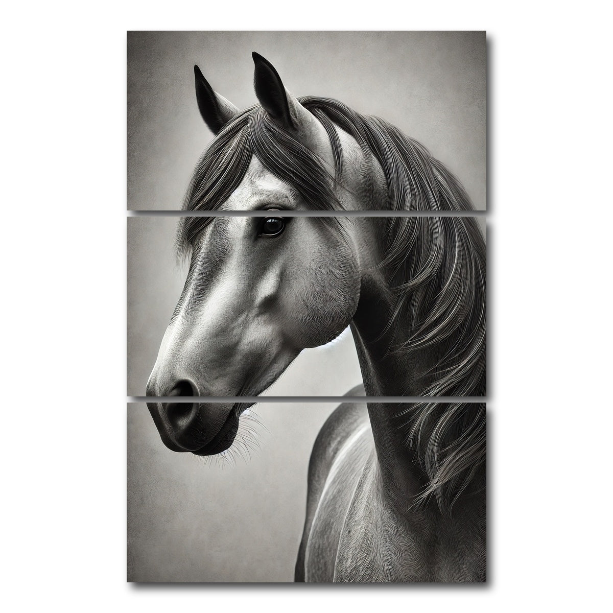 AUTO-MOCKUP WHITE | Grayscale Quarter Horse | 3 Piece | Gallery Wrap Canvas | group=12x24_stacked