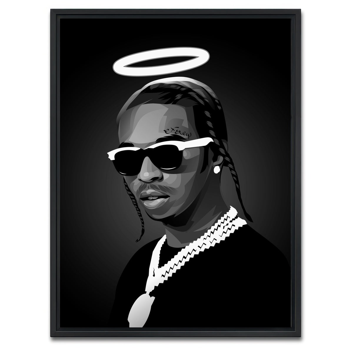 AUTO-MOCKUP WHITE | Grayscale Rip Popsmoke | 1 Piece | Black Framed Canvas | group=3x4