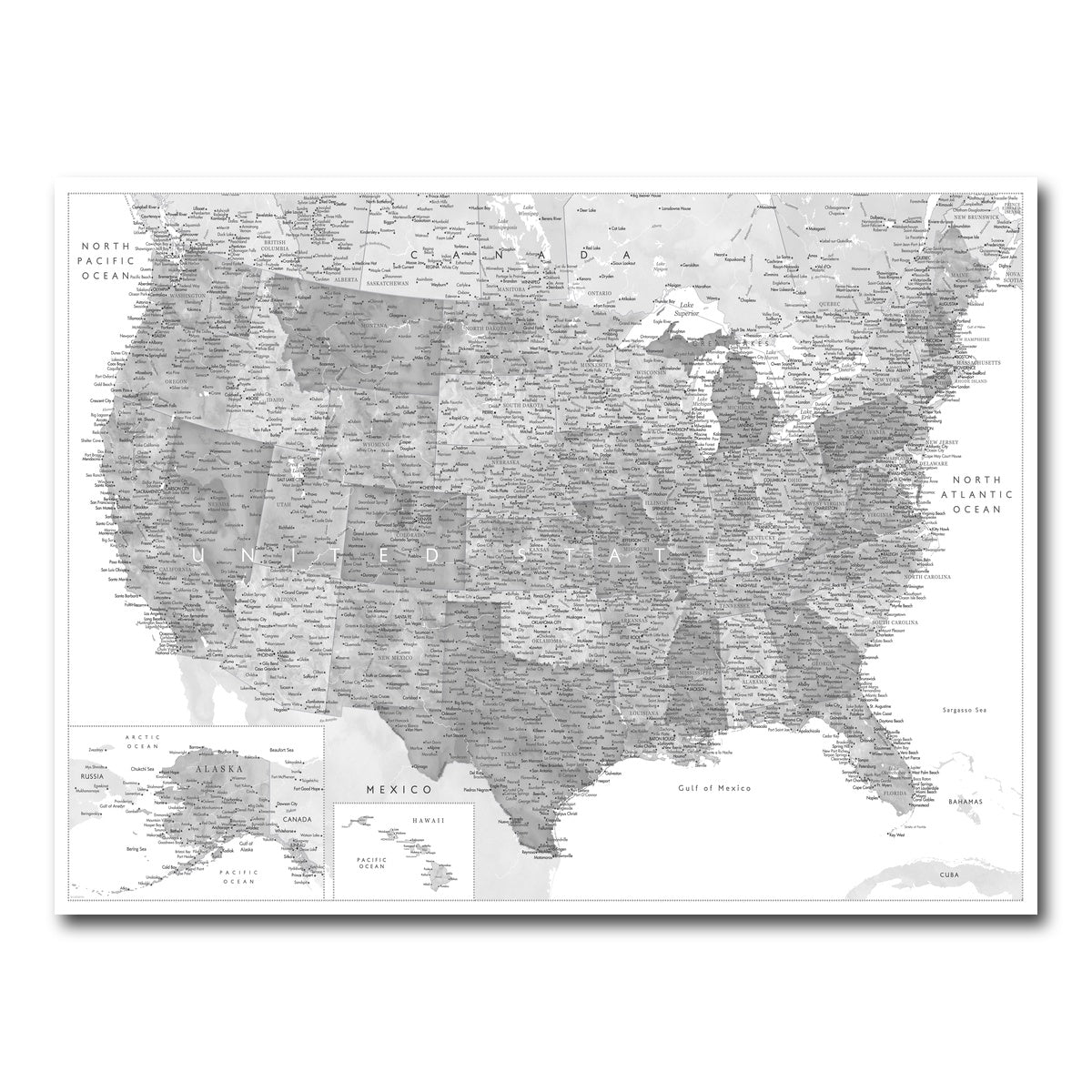 AUTO-MOCKUP WHITE | Grayscale US Map | 1 Piece | Gallery Wrap Canvas | group=4x3