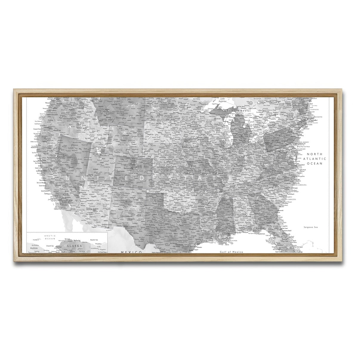 AUTO-MOCKUP WHITE | Grayscale US Map | 1 Piece | Natural Framed Canvas | group=2x1