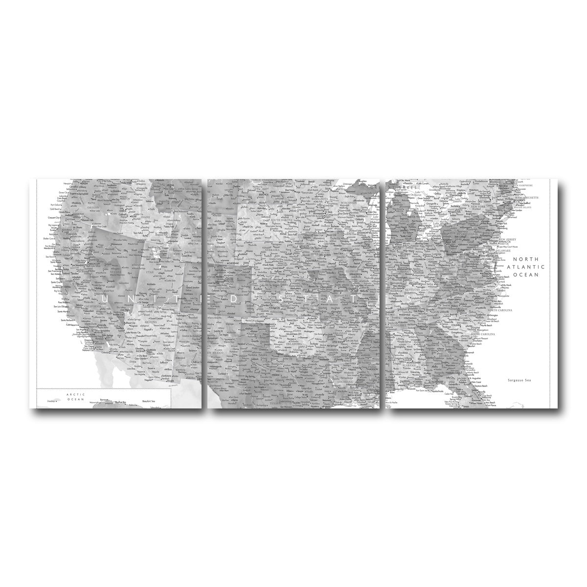 AUTO-MOCKUP WHITE | Grayscale US Map | 3 Piece | Gallery Wrap Canvas | group=18x24