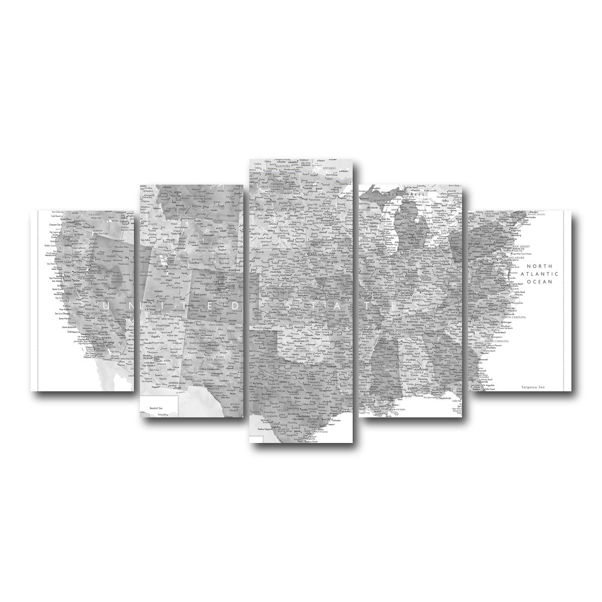 AUTO-MOCKUP WHITE | Grayscale US Map | 5 Piece | Gallery Wrap Canvas | group=5_normal