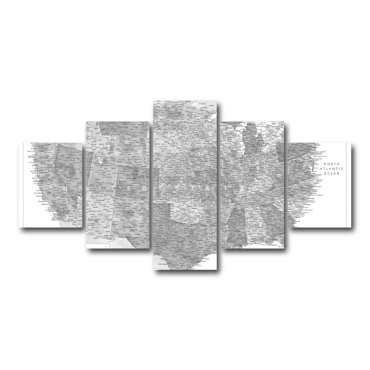 AUTO-MOCKUP WHITE | Grayscale US Map | 5 Piece | Gallery Wrap Canvas | group=5_short