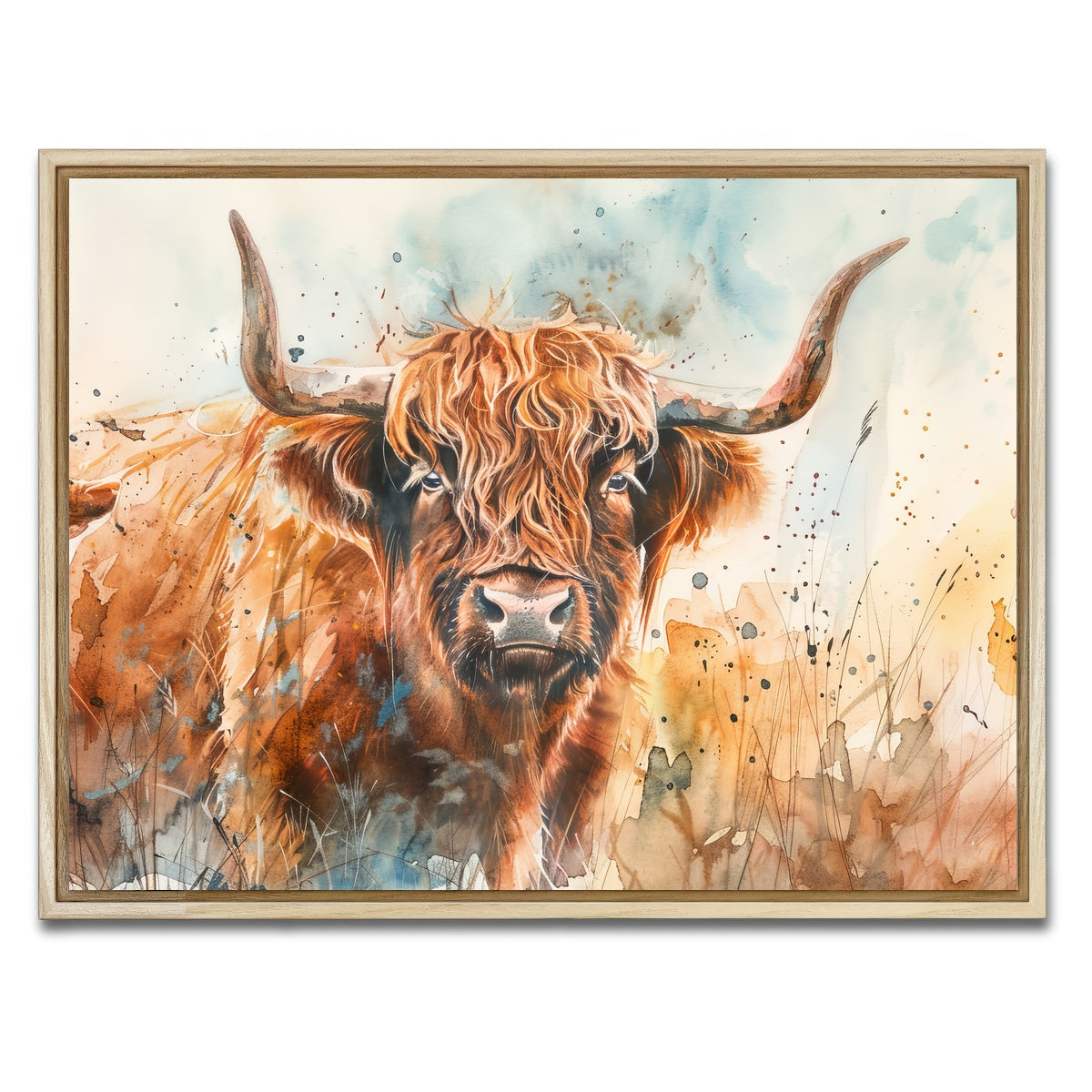 AUTO-MOCKUP WHITE | Grazing highland bull | 1 Piece | Natural Framed Canvas | group=4x3