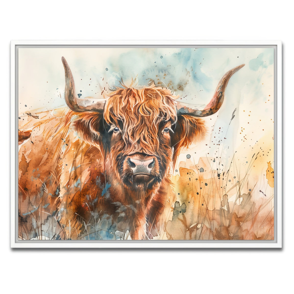 AUTO-MOCKUP WHITE | Grazing highland bull | 1 Piece | White Framed Canvas | group=4x3