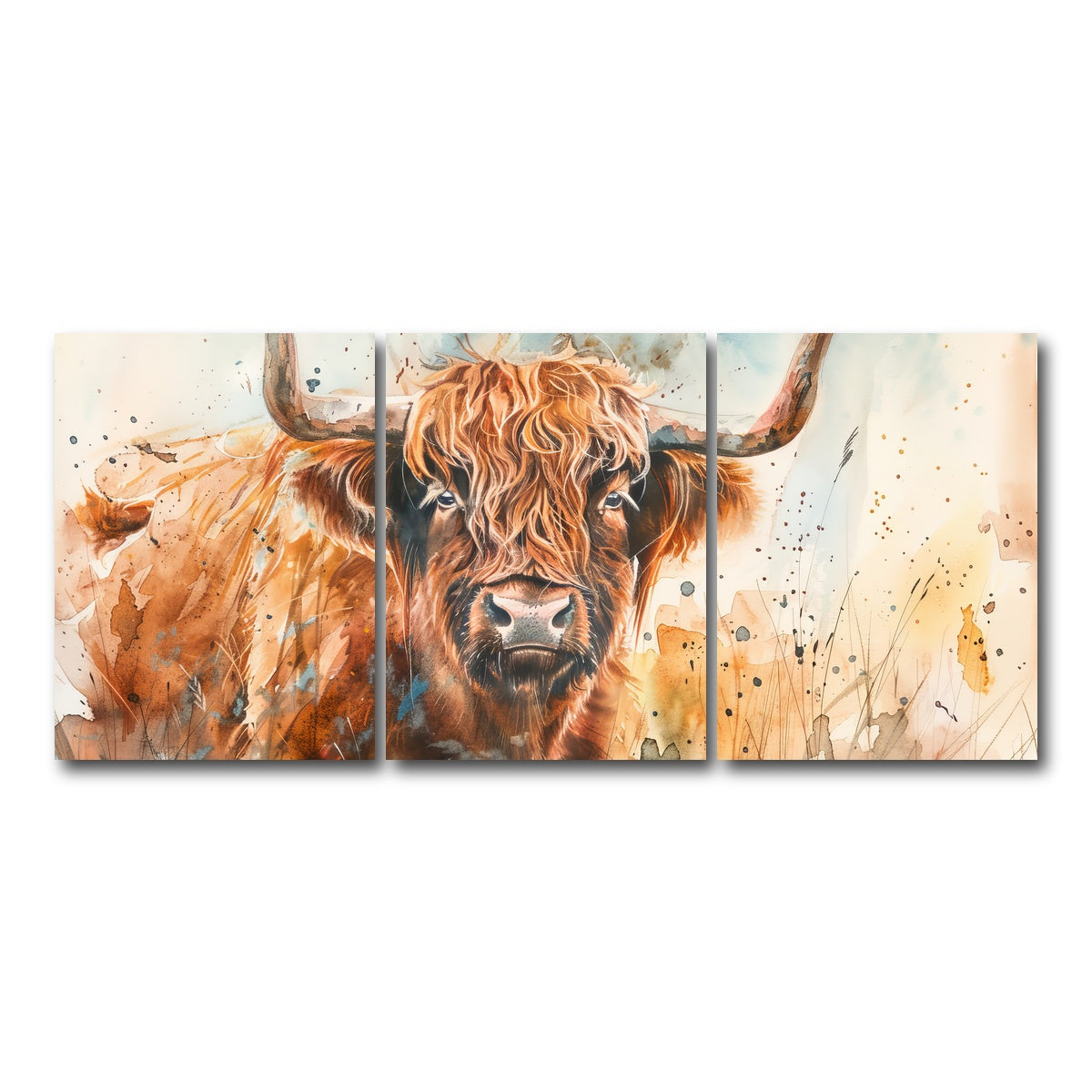 AUTO-MOCKUP WHITE | Grazing highland bull | 3 Piece | Gallery Wrap Canvas | group=18x24