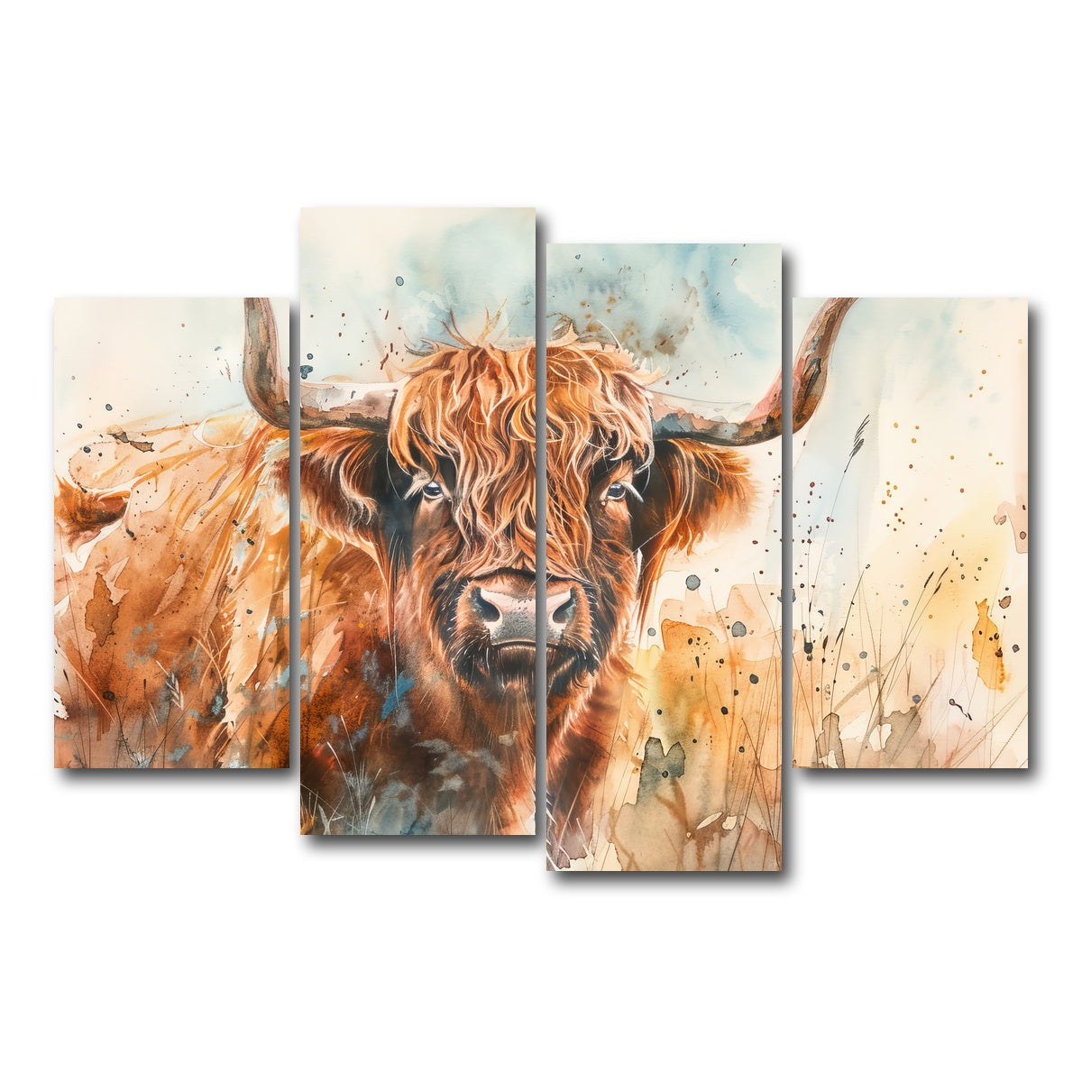 AUTO-MOCKUP WHITE | Grazing highland bull | 4 Piece | Gallery Wrap Canvas | group=4_short