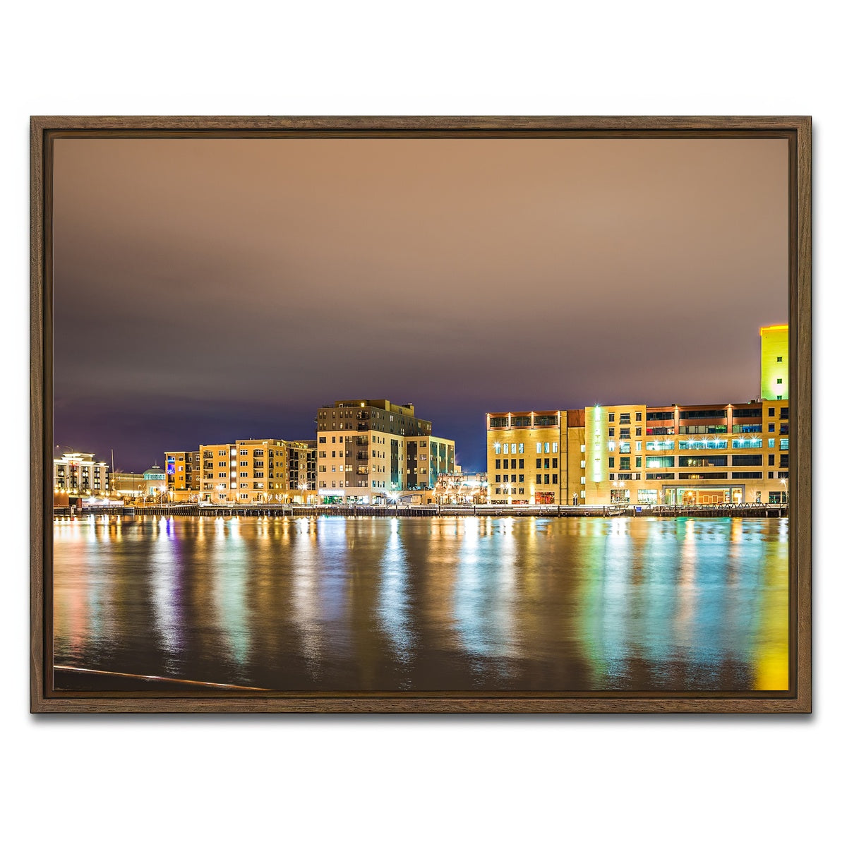 AUTO-MOCKUP WHITE | Green Bay city skyline | 1 Piece | Walnut Framed Canvas | group=4x3