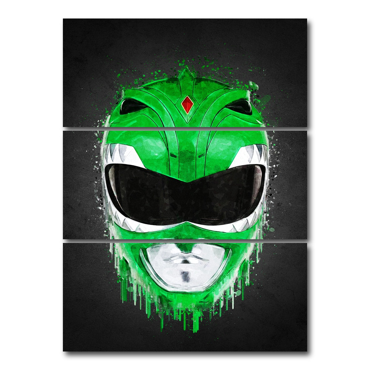 AUTO-MOCKUP WHITE | Green Ranger Portrait | 3 Piece | Gallery Wrap Canvas | group=8x18_stacked