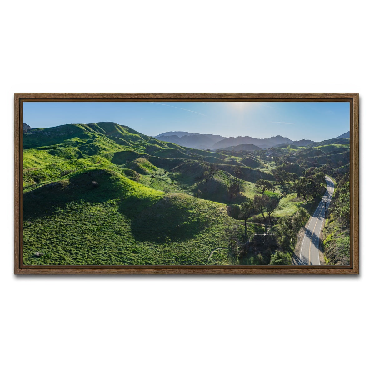 AUTO-MOCKUP WHITE | Green Southern California Hills | 1 Piece | Walnut Framed Canvas | group=2x1