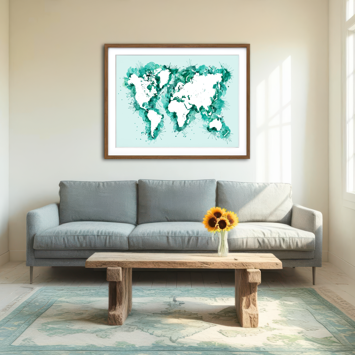 AUTO-MOCKUP ROOM | Green Splatter World Map Wall Art
