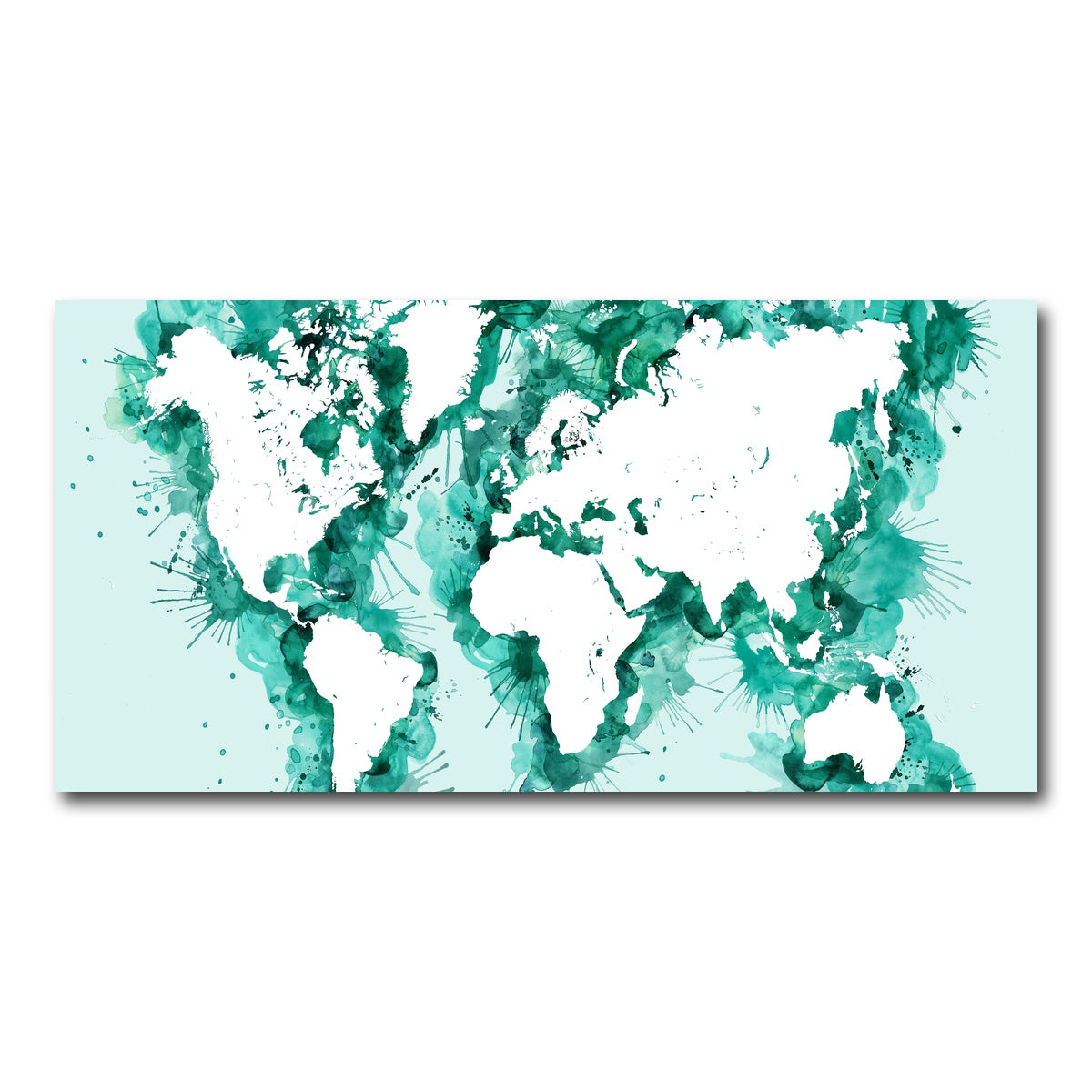 AUTO-MOCKUP WHITE | Green Splatter World Map | 1 Piece | Gallery Wrap Canvas | group=2x1