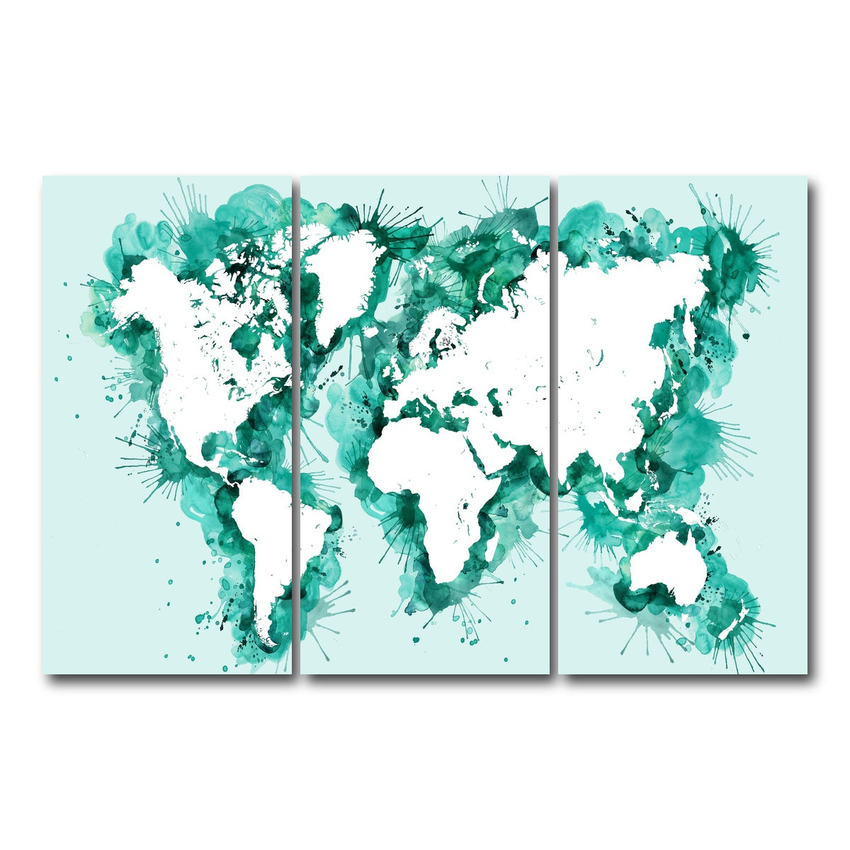 AUTO-MOCKUP WHITE | Green Splatter World Map | 3 Piece | Gallery Wrap Canvas | group=12x24