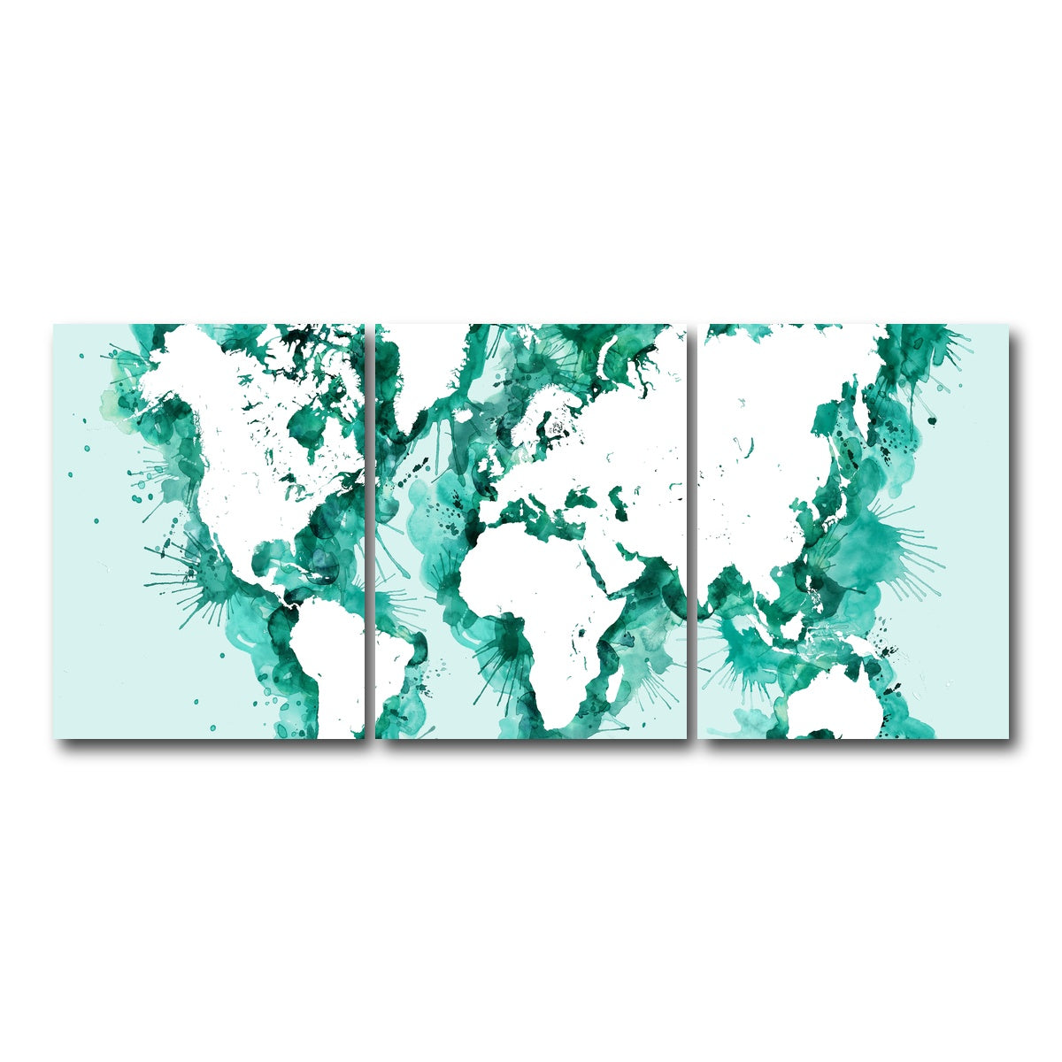 AUTO-MOCKUP WHITE | Green Splatter World Map | 3 Piece | Gallery Wrap Canvas | group=18x24