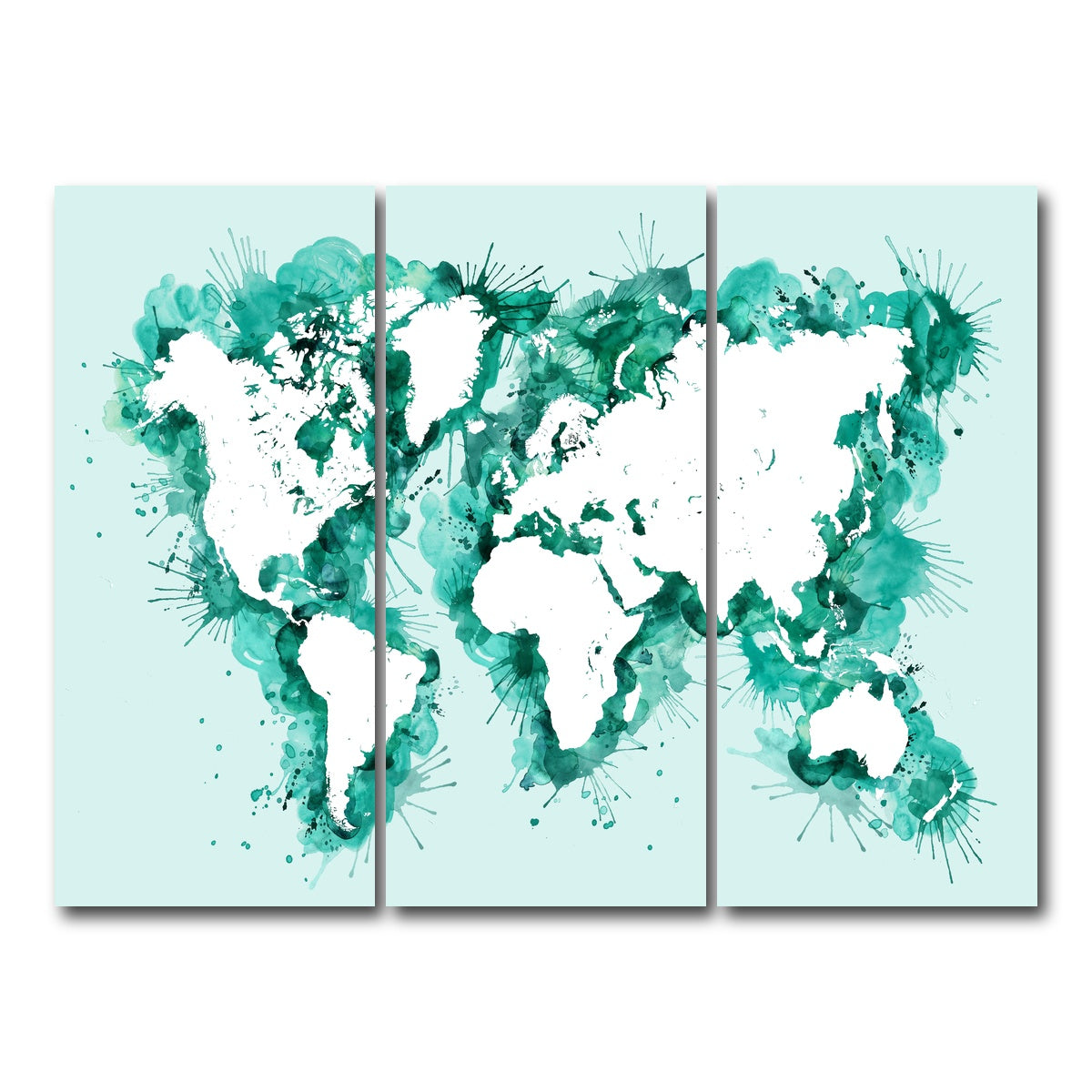 AUTO-MOCKUP WHITE | Green Splatter World Map | 3 Piece | Gallery Wrap Canvas | group=8x18