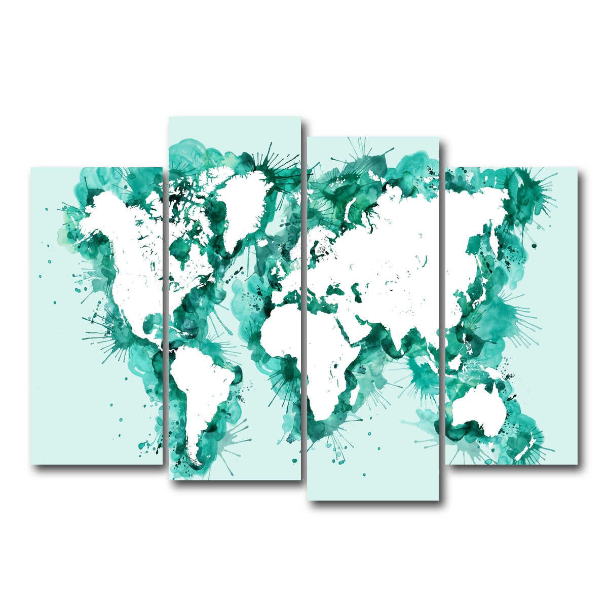 AUTO-MOCKUP WHITE | Green Splatter World Map | 4 Piece | Gallery Wrap Canvas | group=4_normal