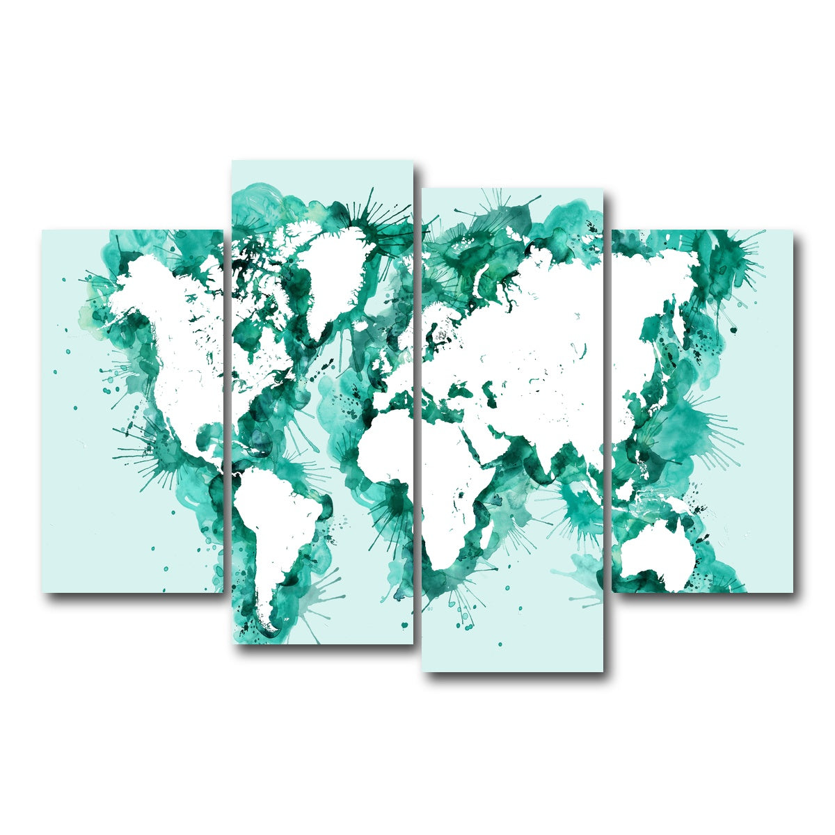 AUTO-MOCKUP WHITE | Green Splatter World Map | 4 Piece | Gallery Wrap Canvas | group=4_short
