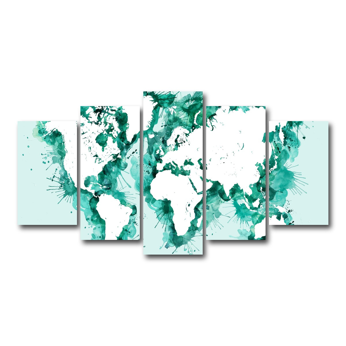 AUTO-MOCKUP WHITE | Green Splatter World Map | 5 Piece | Gallery Wrap Canvas | group=5_normal