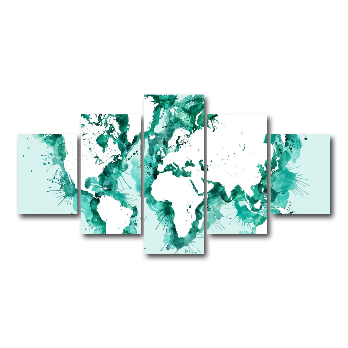 AUTO-MOCKUP WHITE | Green Splatter World Map | 5 Piece | Gallery Wrap Canvas | group=5_short